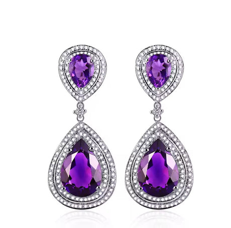14Kt White - Gold Diamond 16.09 ct Amethyst Earrings