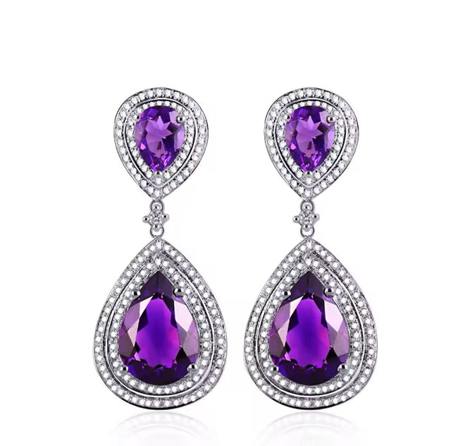 14Kt White - Gold Diamond 16.09 ct Amethyst Earrings