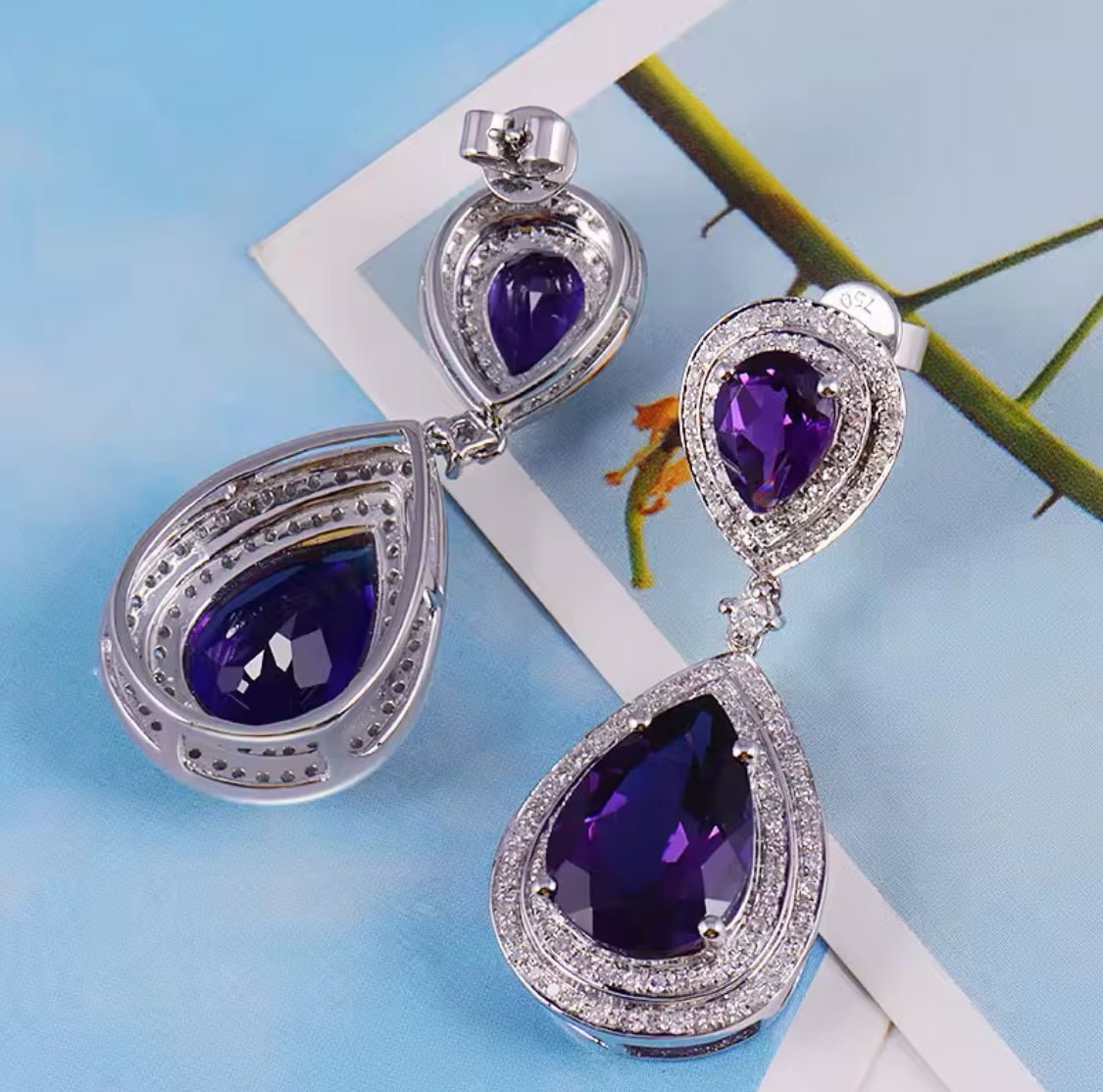 14Kt White - Gold Diamond 16.09 ct Amethyst Earrings