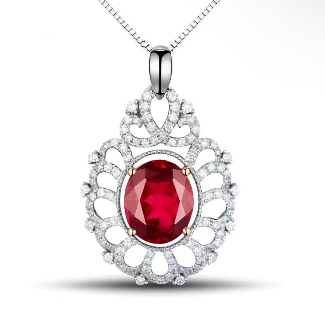 14Kt White Gold Diamond 4.35 ct Pink Ruby Pendant