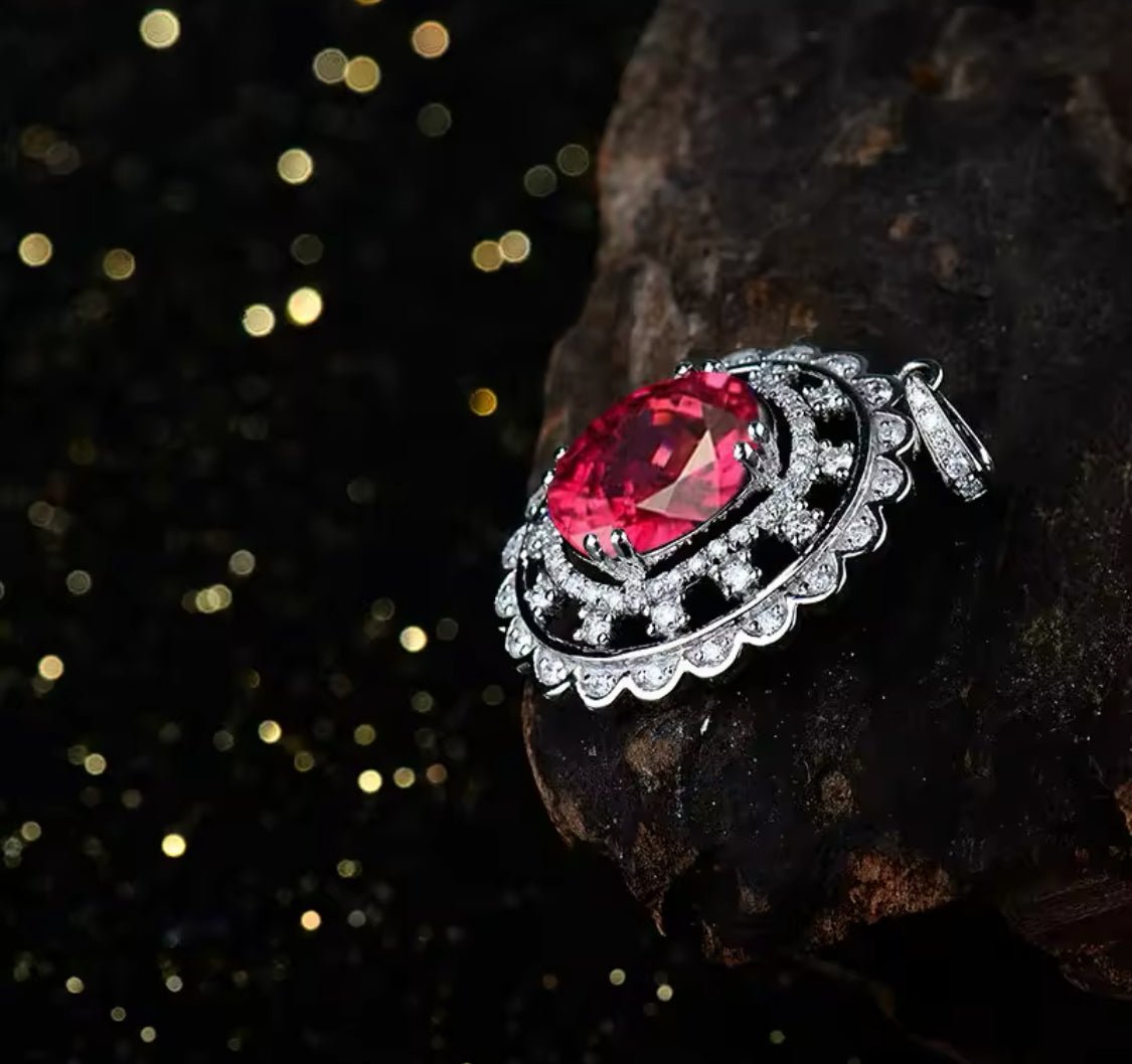 14Kt White Gold Diamond 4.36 ct Pink Ruby Pendant with Chain