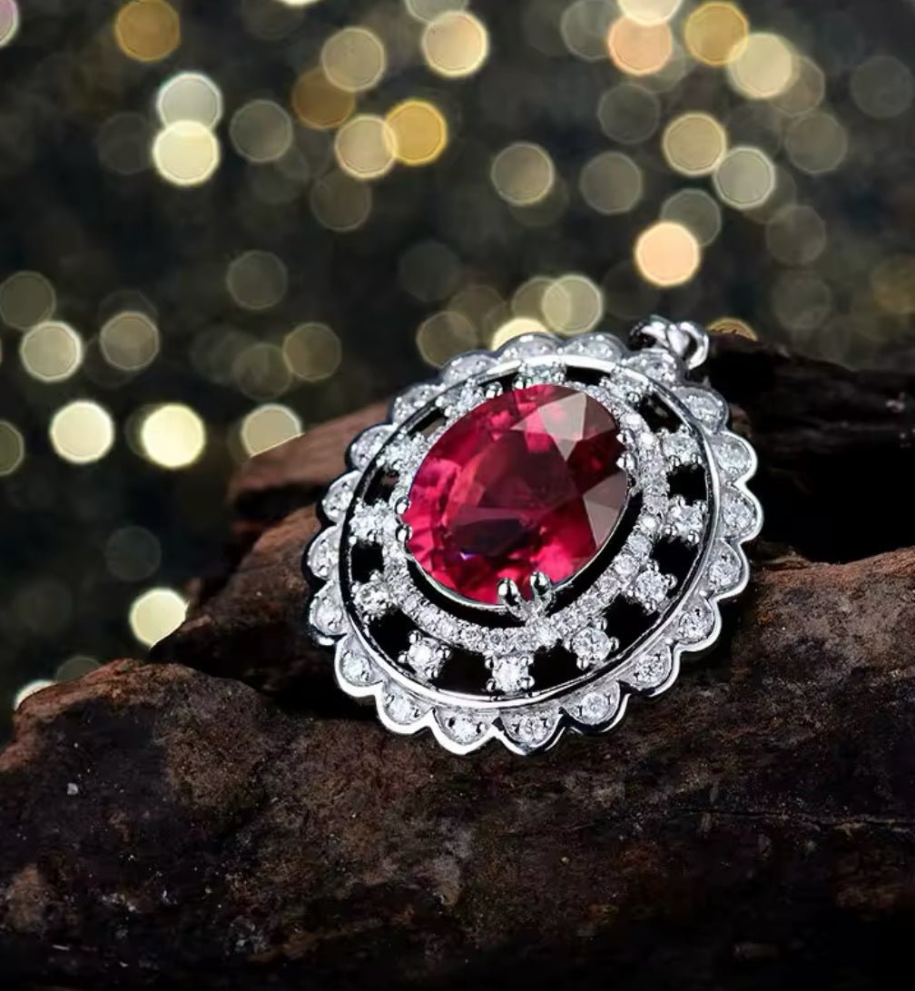 14Kt White Gold Diamond 4.36 ct Pink Ruby Pendant with Chain