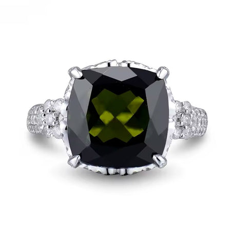 14kt White Gold Diamond 7.30 ct Green Tourmaline Ring