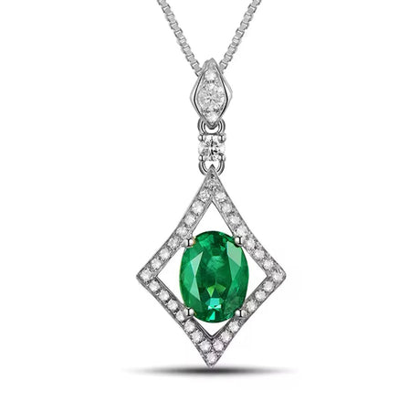 14Kt White Gold Diamonds 1.28 ct Emerald Pendant