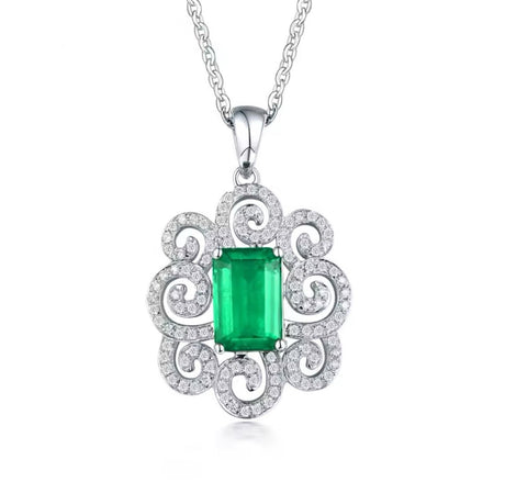 14Kt White Gold Diamonds 1.60 ct Emerald Pendant