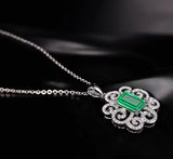 14Kt White Gold Diamonds 1.60 ct Emerald Pendant