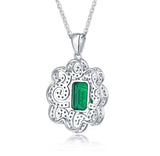 14Kt White Gold Diamonds 1.60 ct Emerald Pendant