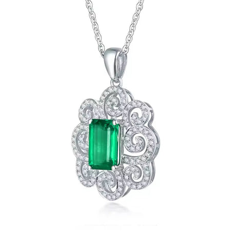 14Kt White Gold Diamonds 1.60 ct Emerald Pendant