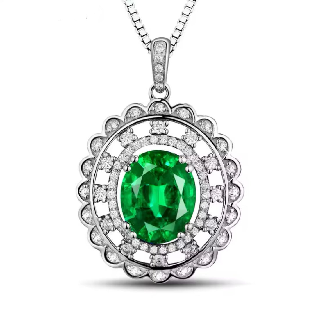 14Kt White Gold Diamonds 2.40 ct Emerald Pendant