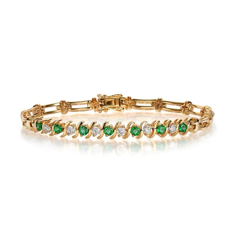 14kt Yellow Gold 0.73 ct Emerald Bracelet with Natural Diamonds 0.60 ct