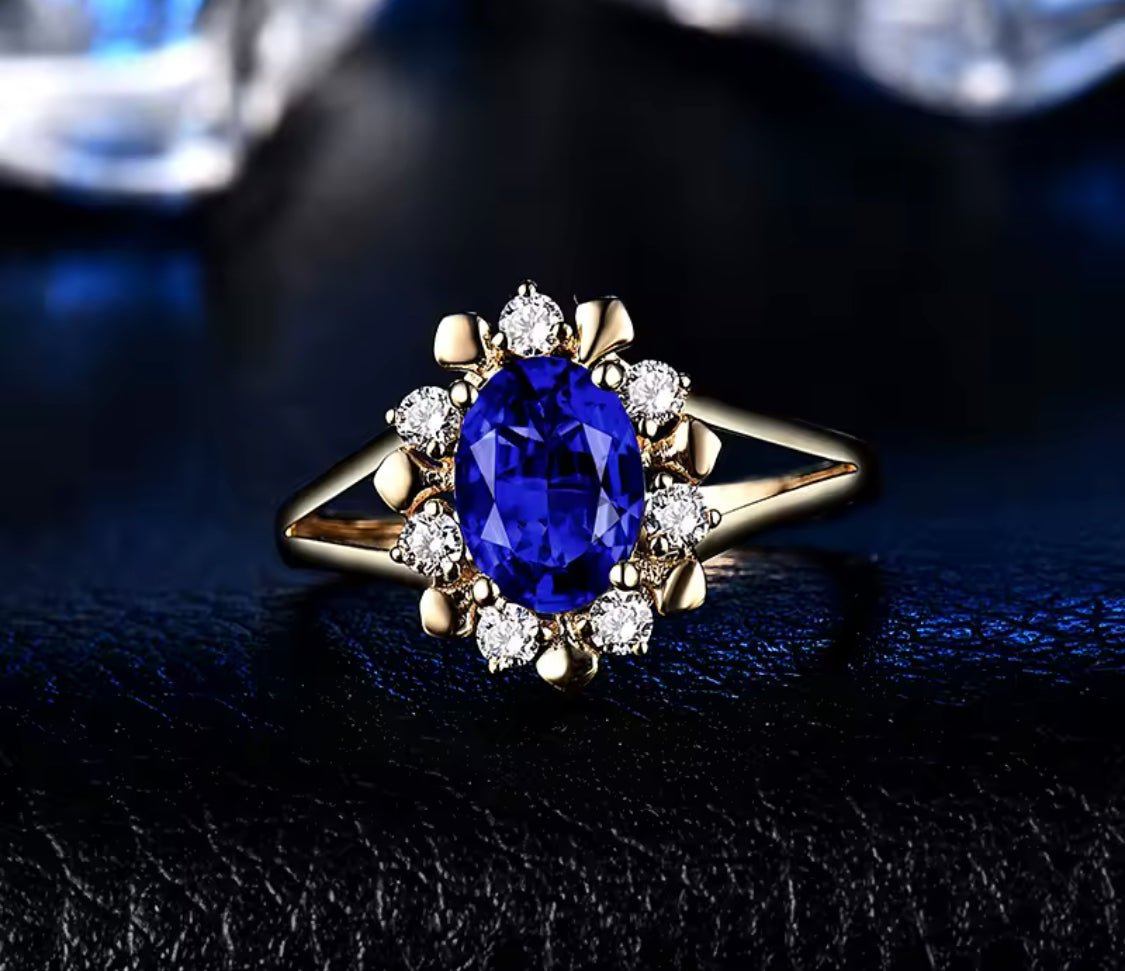 14Kt Yellow Gold 1.82 ct Tanzanite Ring with Diamonds