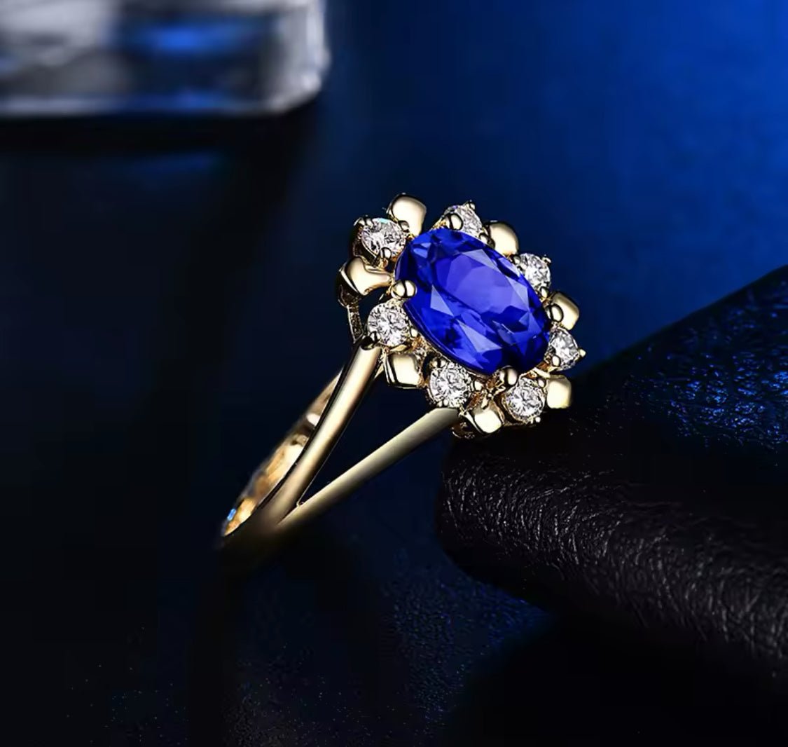 14Kt Yellow Gold 1.82 ct Tanzanite Ring with Diamonds