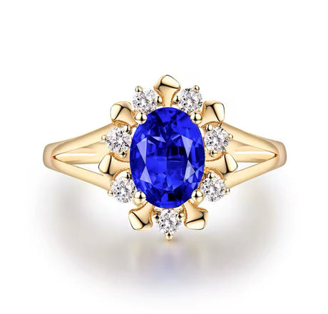 14Kt Yellow Gold 1.82 ct Tanzanite Ring with Diamonds