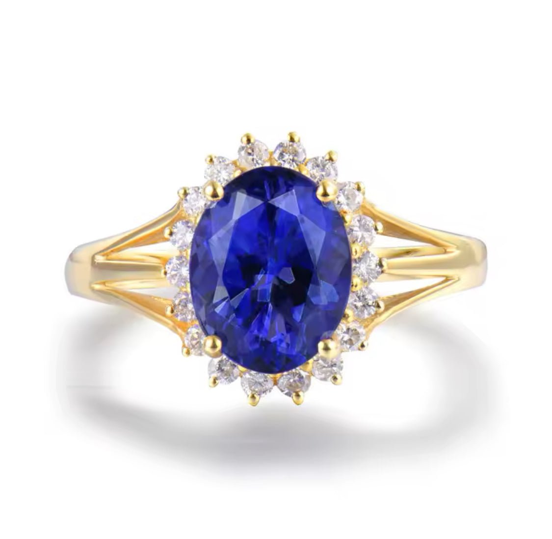 14Kt Yellow Gold 2.17 ct Tanzanite Ring with Diamonds