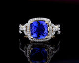 14Kt Yellow Gold 2.50 ct Tanzanite Ring with Diamonds
