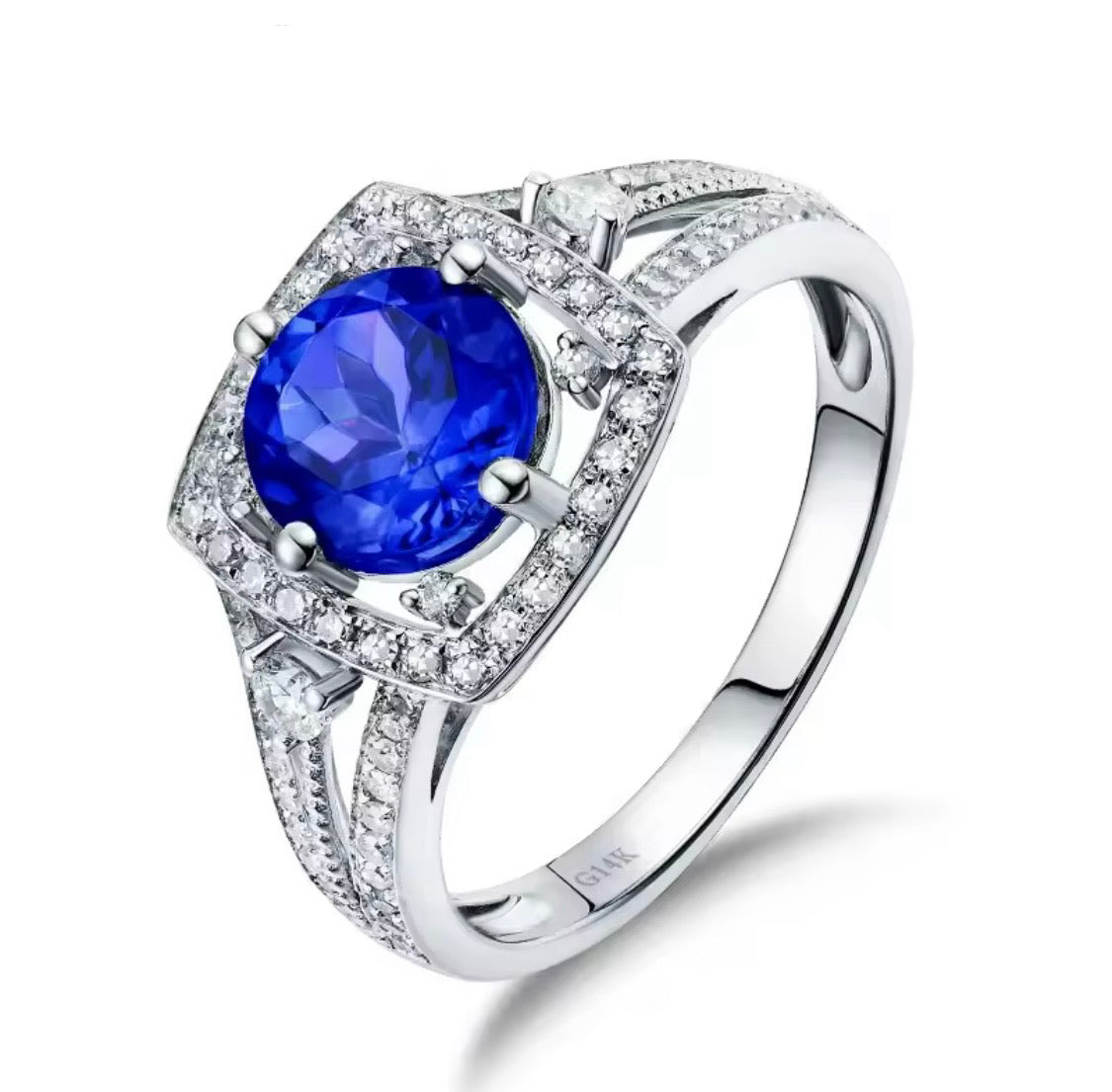 1.53 ct natural tanzanite and 0.36 ct diamond unisex ring in 14K white gold