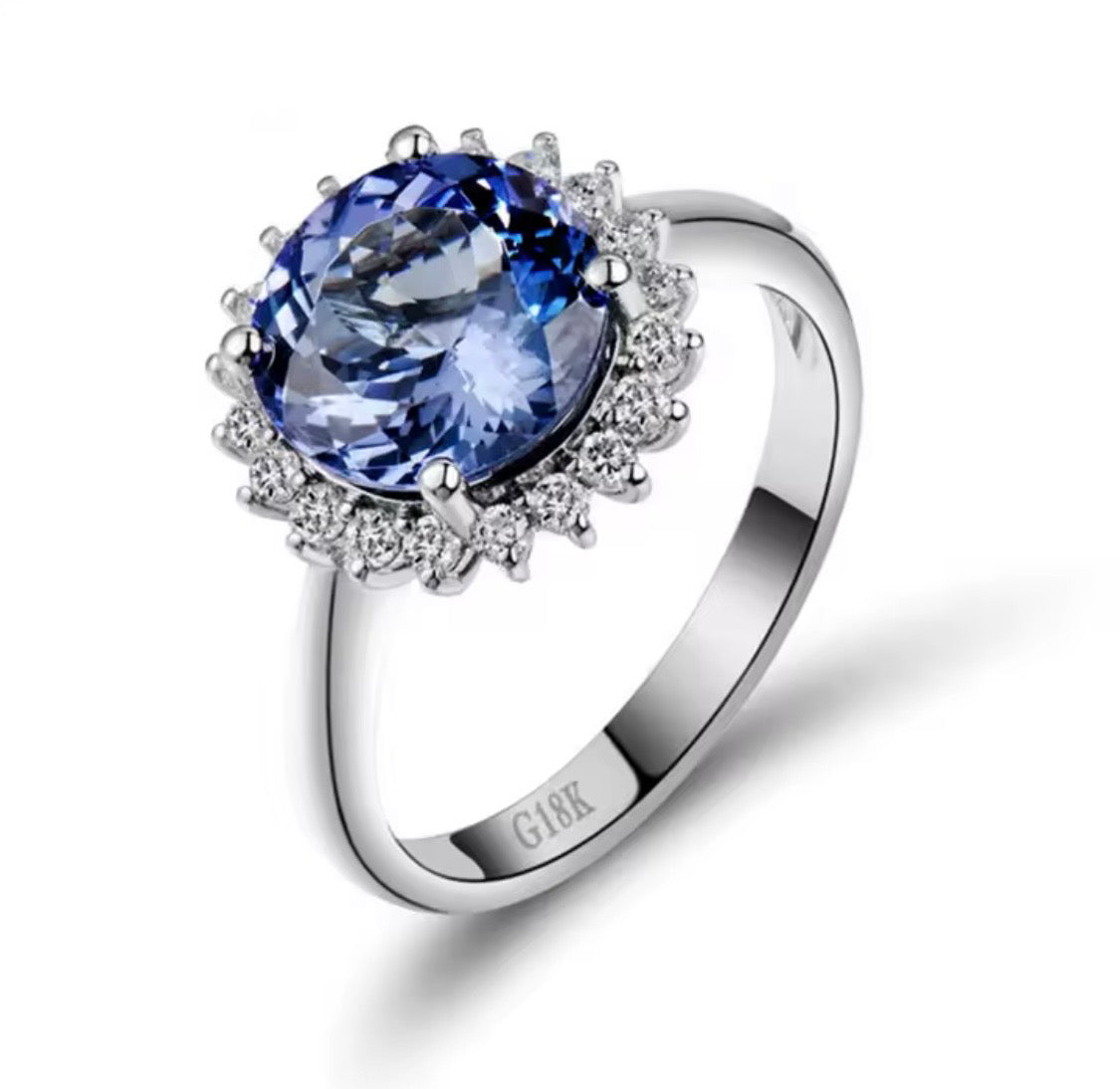 1.60 ct natural tanzanite and 0.29 ct diamond ring in 18K white gold