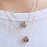 18K Gold Circular Pendant with Multi - Color Princess - Cut Sapphires & Diamond Accents (Yellow or White Gold)