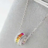 18K Gold Circular Pendant with Multi - Color Princess - Cut Sapphires & Diamond Accents (Yellow or White Gold)