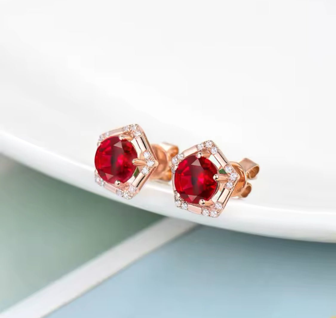 18K Rose Gold 2.35 ct Ruby Earrings with Diamonds