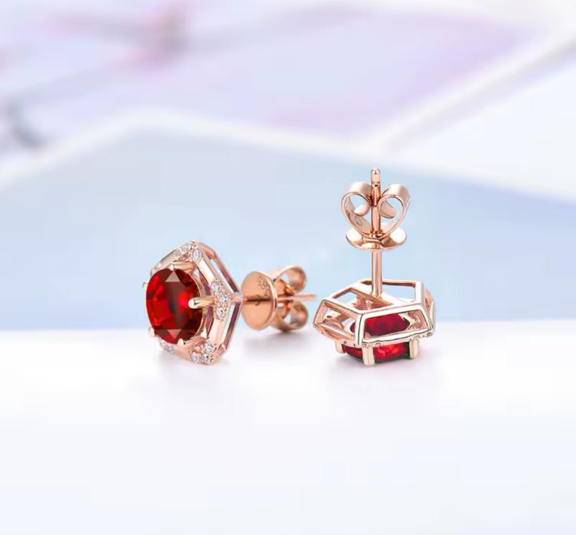 18K Rose Gold 2.35 ct Ruby Earrings with Diamonds
