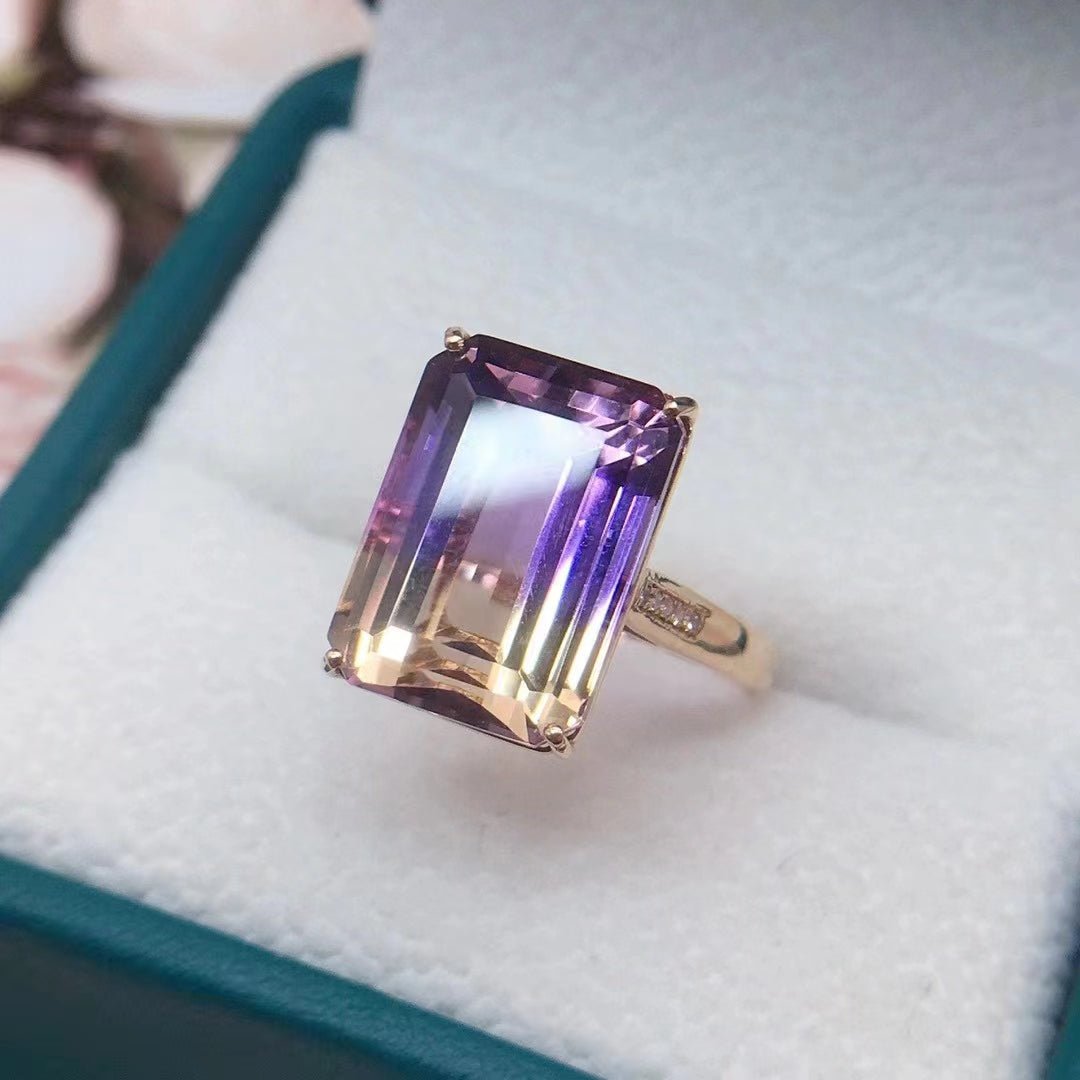 18k Rose Gold Ring with Natural 9.2 ct Ametrine – Emerald Cut