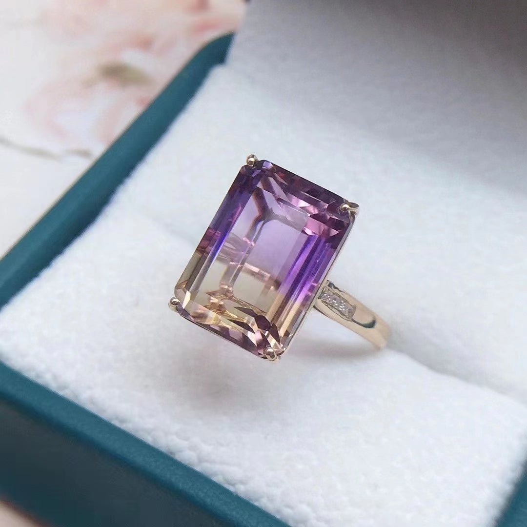 18k Rose Gold Ring with Natural 9.2 ct Ametrine – Emerald Cut