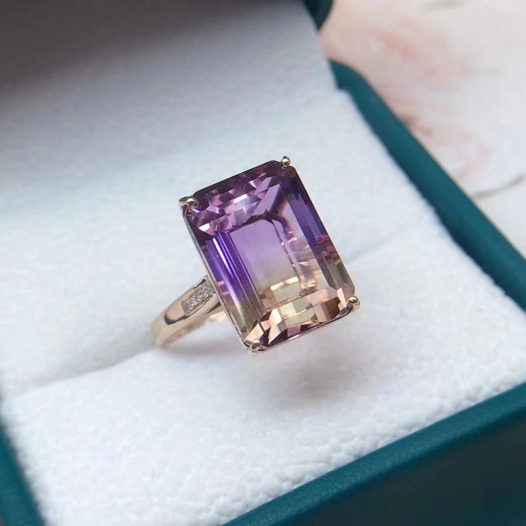 18k Rose Gold Ring with Natural 9.2 ct Ametrine – Emerald Cut