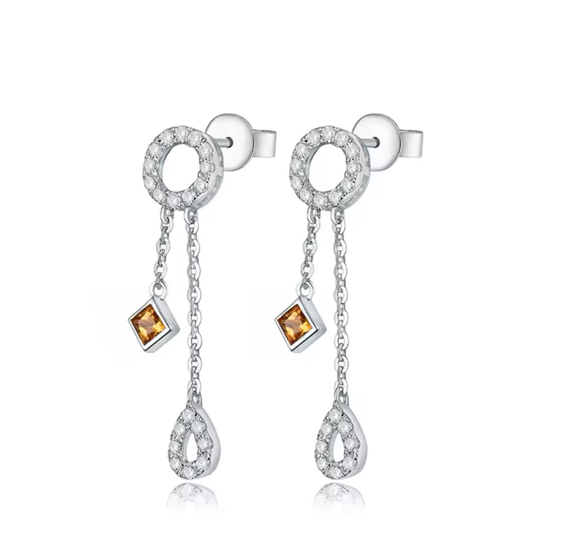 18K White Gold 0.24 ct Yellow Sapphire Earrings with Diamond