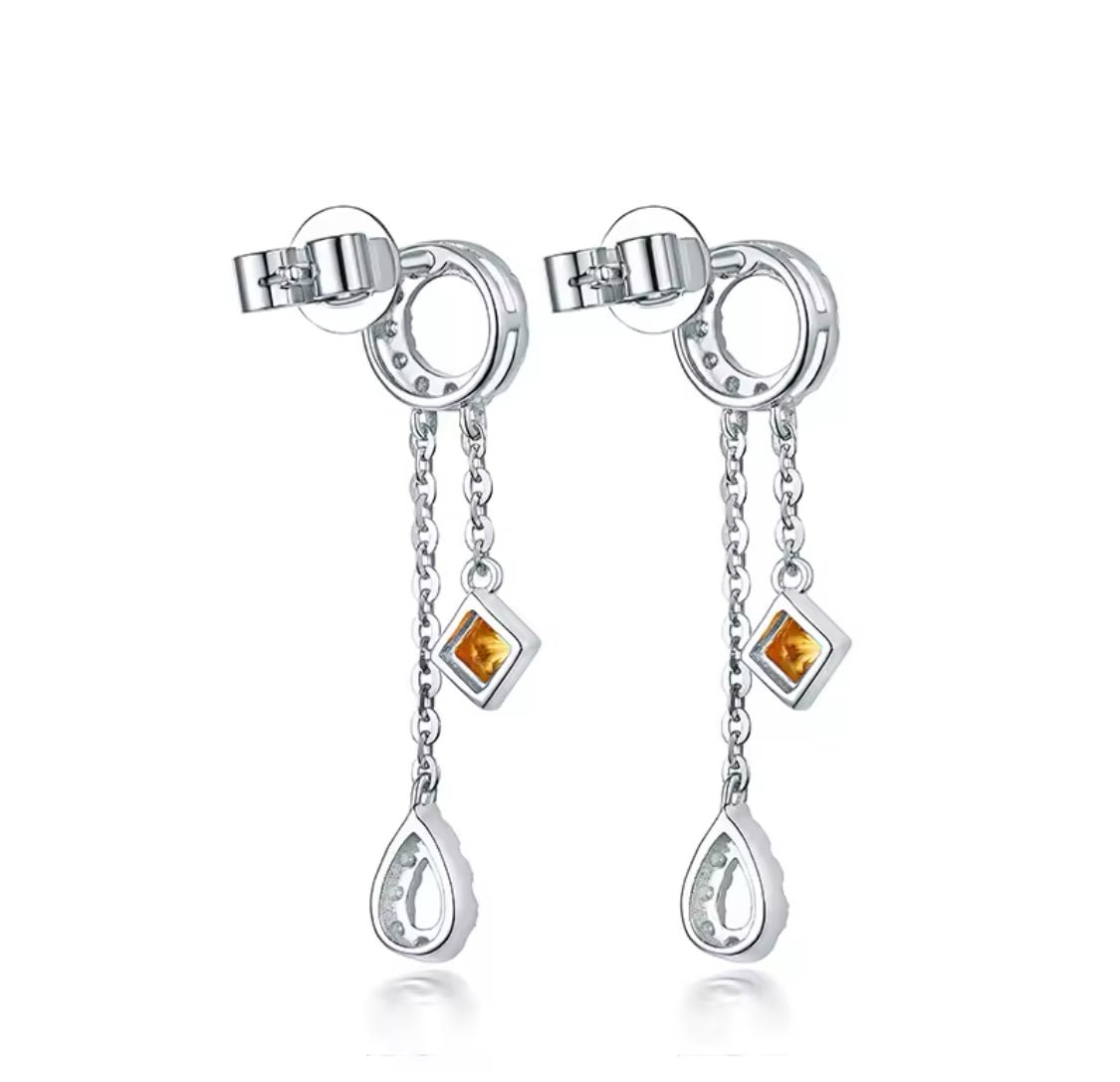 18K White Gold 0.24 ct Yellow Sapphire Earrings with Diamond