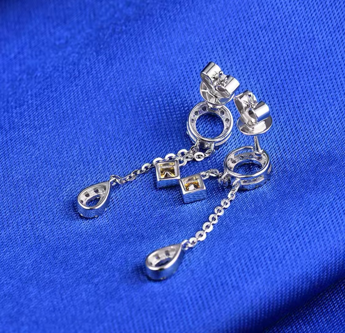 18K White Gold 0.24 ct Yellow Sapphire Earrings with Diamond