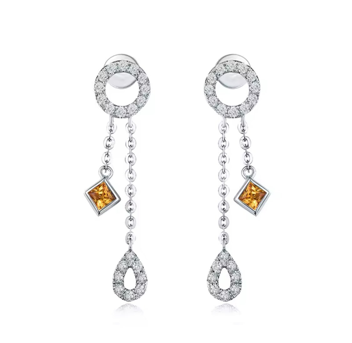 18K White Gold 0.24 ct Yellow Sapphire Earrings with Diamond