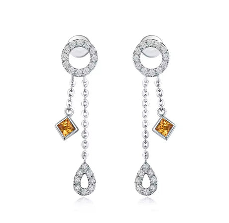 18K White Gold 0.24 ct Yellow Sapphire Earrings with Diamond