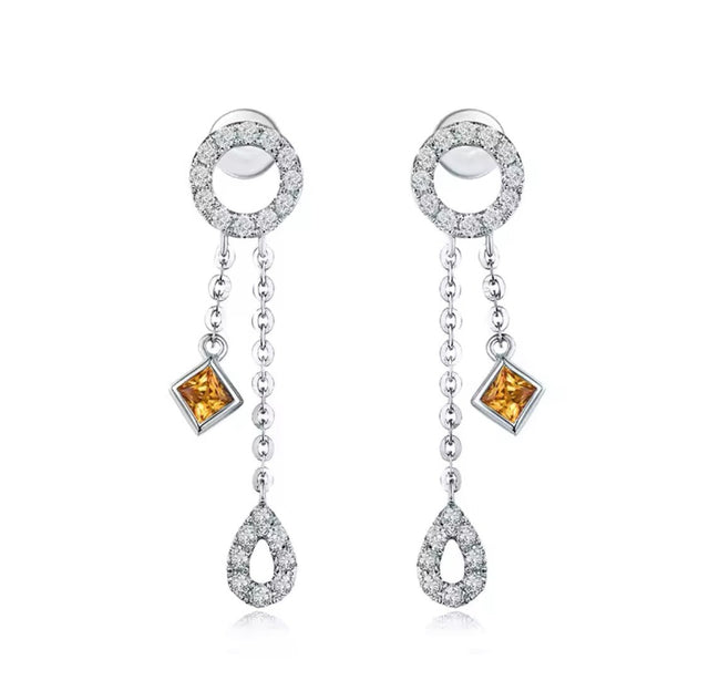 18K White Gold 0.24 ct Yellow Sapphire Earrings with Diamond