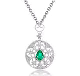 18K White Gold 0.39 ct Emerald Pendant with Natural Diamond