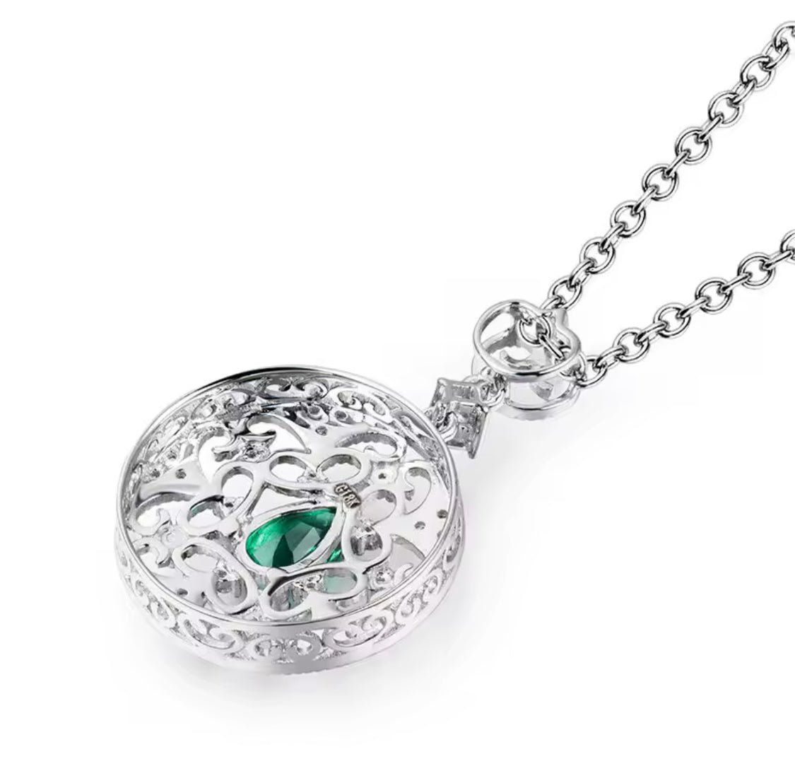 18K White Gold 0.39 ct Emerald Pendant with Natural Diamond