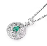 18K White Gold 0.39 ct Emerald Pendant with Natural Diamond