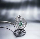 18K White Gold 0.39 ct Emerald Pendant with Natural Diamond