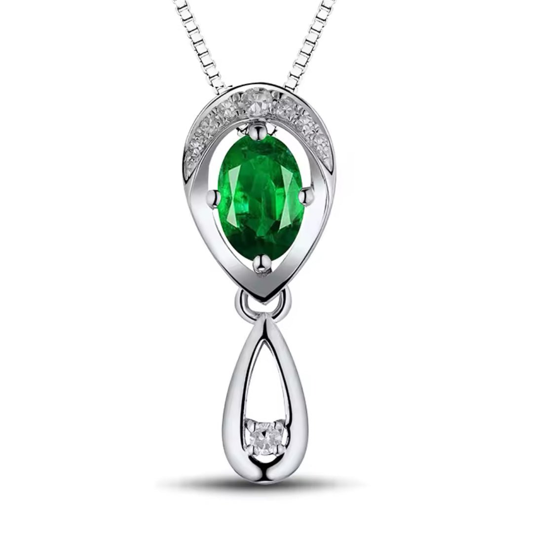 18K White Gold 0.45 ct Emerald Pendant with Natural Diamond