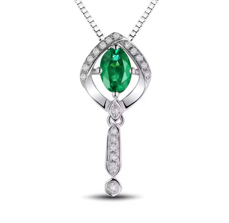 18K White Gold 0.45 ct Emerald Pendant with Natural Diamond