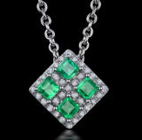 18K White Gold 0.65 ct Emerald Pendant with Natural Diamond