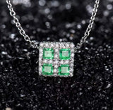 18K White Gold 0.65 ct Emerald Pendant with Natural Diamond