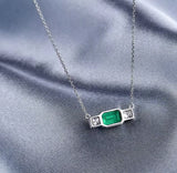 18K White Gold 0.70 ct Emerald Pendant with Natural Diamond