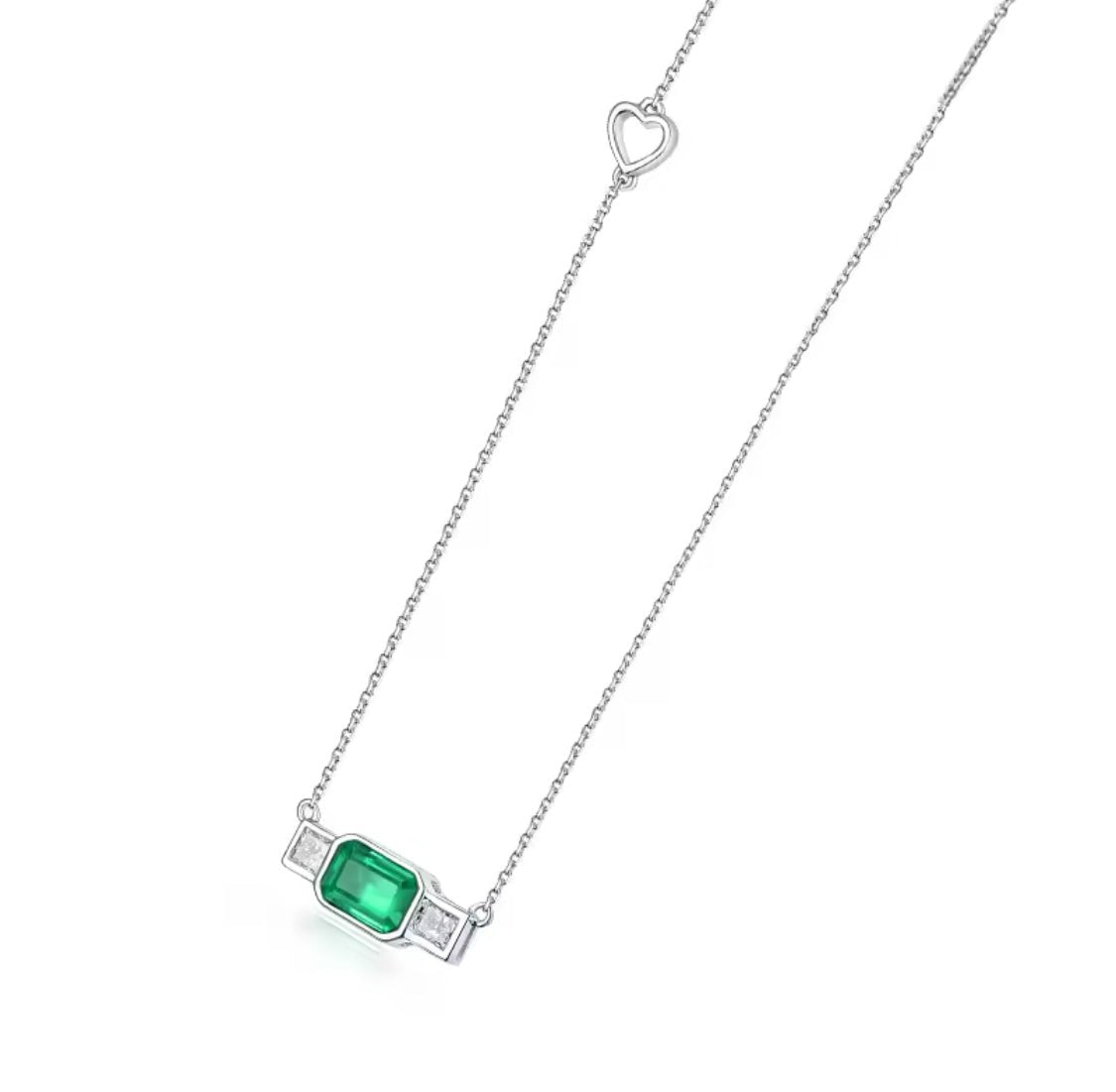 18K White Gold 0.70 ct Emerald Pendant with Natural Diamond