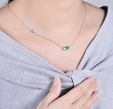 18K White Gold 0.70 ct Emerald Pendant with Natural Diamond