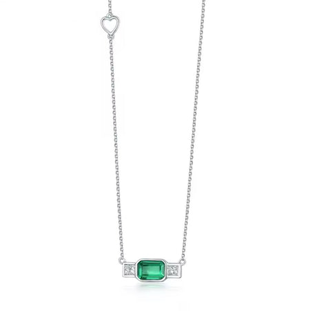 18K White Gold 0.70 ct Emerald Pendant with Natural Diamond