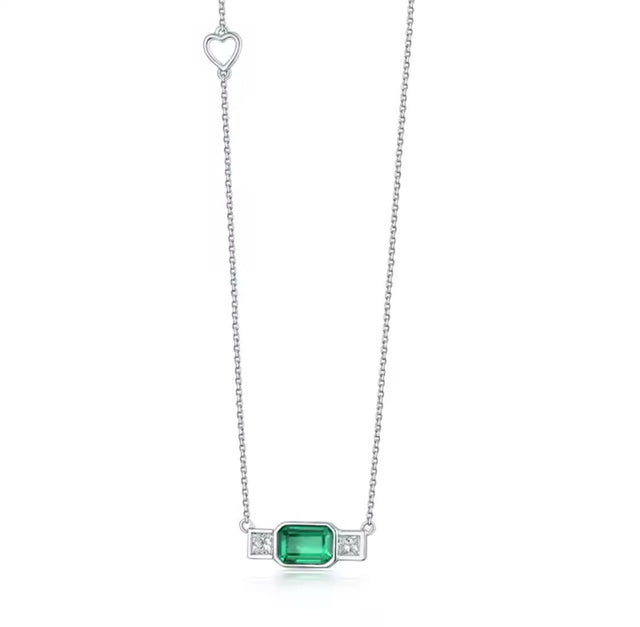 18K White Gold 0.70 ct Emerald Pendant with Natural Diamond