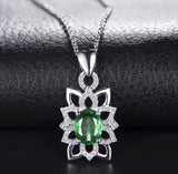 18K White Gold 1.10 ct Emerald Pendant with Natural Diamond