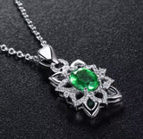 18K White Gold 1.10 ct Emerald Pendant with Natural Diamond