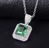 18K White Gold 2.40 ct Emerald Pendant with Natural Diamond